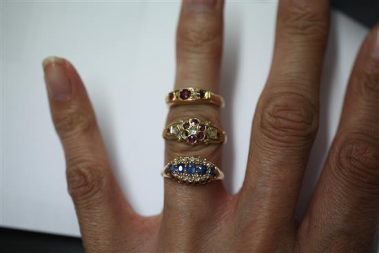 Six late 19th/early 20th century gem set dress rings, various sizes.